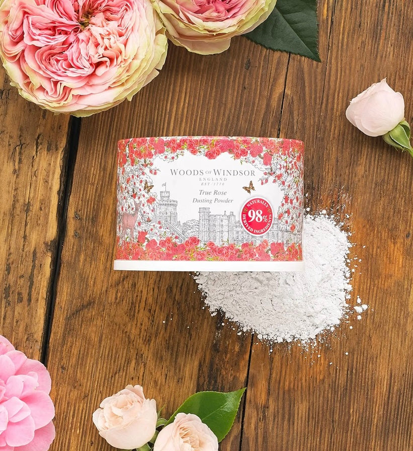Woods of Windsor Rose Talcum Powder, Floral Dusting Powder with Body Puff, Scented Powder for Women to Help with Odor Control and Chafing, True Rose Scent 3.53 fl oz