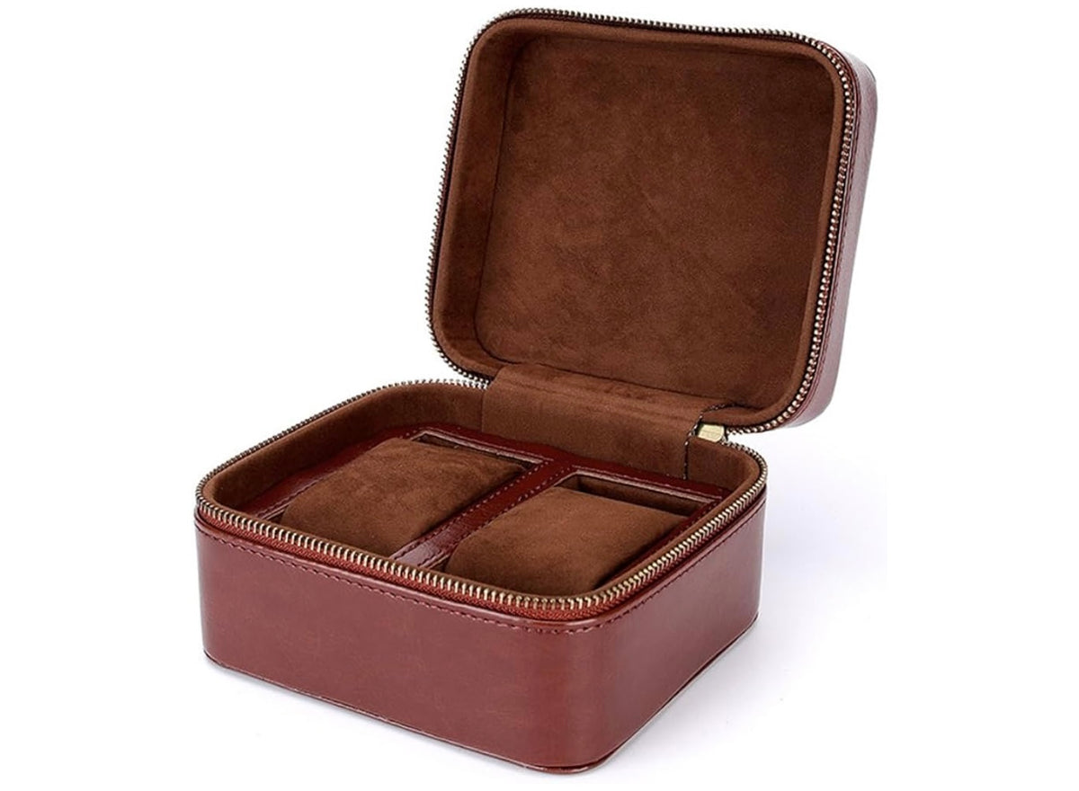 Premium Pu Leather Handmade Single 2 Watch Storage Box For Men For Women Travel Display 2 Watch Case Jewelry Gift Box Handcrafted Watch Organizer ProCase Square shape Green (Brown