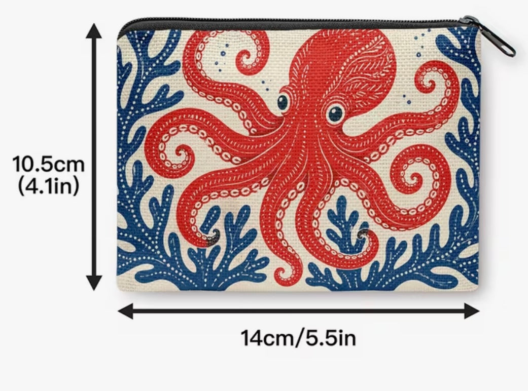 Coin Purse, Octopus Double-Sided Printed Coin Purse, Mini Wallet, Coin Pocket, Makeup Bag