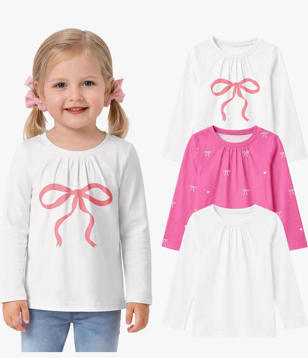 Toddler Girls Long Sleeve T-Shirts Pleated Crewneck (Size 4-5)