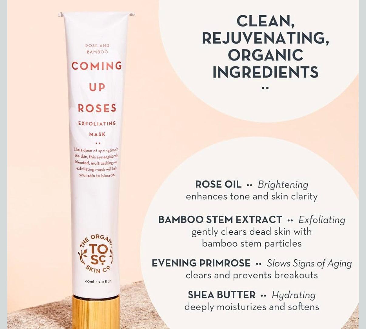 Exfoliating and Hydrating Face Mask Coming Up Roses by The Organic Skin Co. Exfoliating Face Wash and Scrub Facial Masks for Women Skin Care 2 Fl Oz