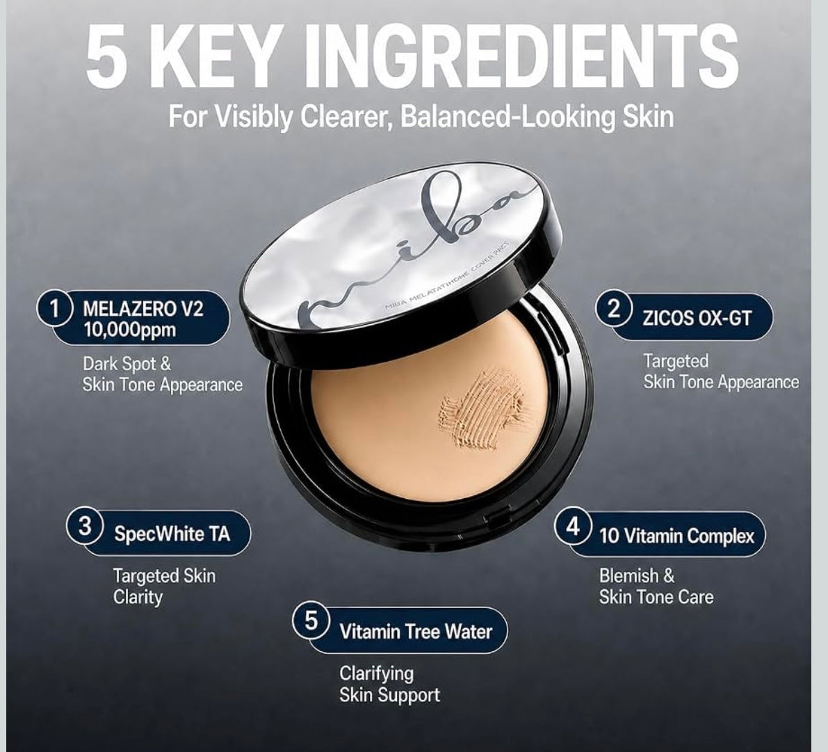 MIBA Melatathione Dark Spot Cover Balm Pact | Ion Calcium Korean Foundation SPF50+ PA++++