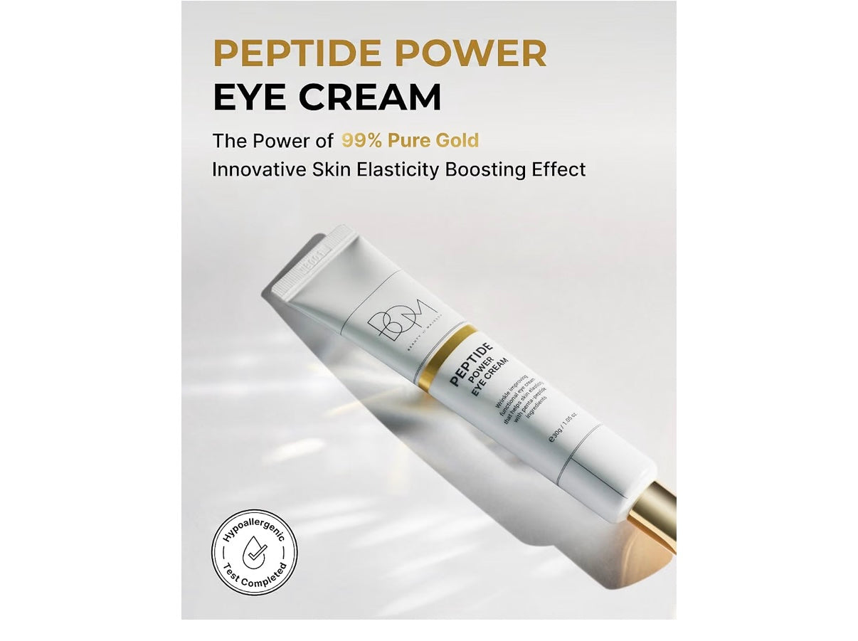 BOM COSMETICS Peptide Power Eye Cream 1.05 Fl Oz, Penta-Peptide and 99% Pure Gold Lightweight Eye Cream for Skin Collagen Boost to Reduce Fine Lines, Wrinkles, Enhance Elasticity, Korean Skin Care
