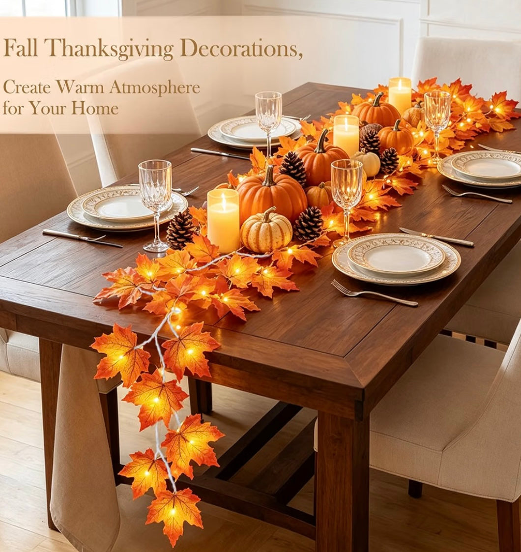 4 Pack Fall Decor Fall Garland with Lights Total 40Ft 80LED Battery Powered