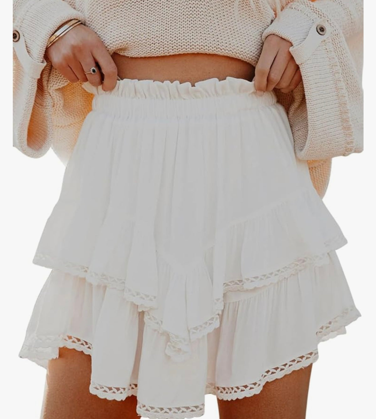 Casual Boho Ruffle Tiered Skorts High Waist Mini (Size Large)