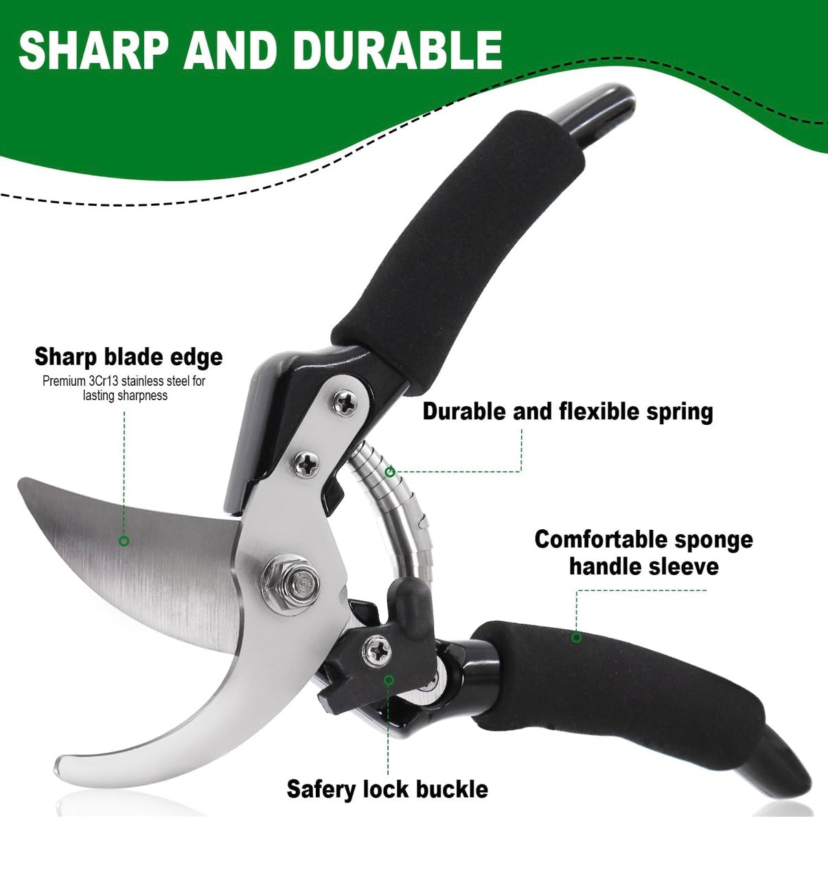 Bypass Pruning Shears Garden Clippers, Gardening Scissors with Sharp, Rust Resistant Steel Blade