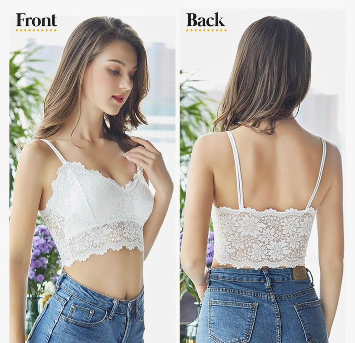 Lace Camisole Bralette Top with Thin Shoulder Straps Chest Wrap Tops for Outerwear Bralette Crop Top (Size Large)