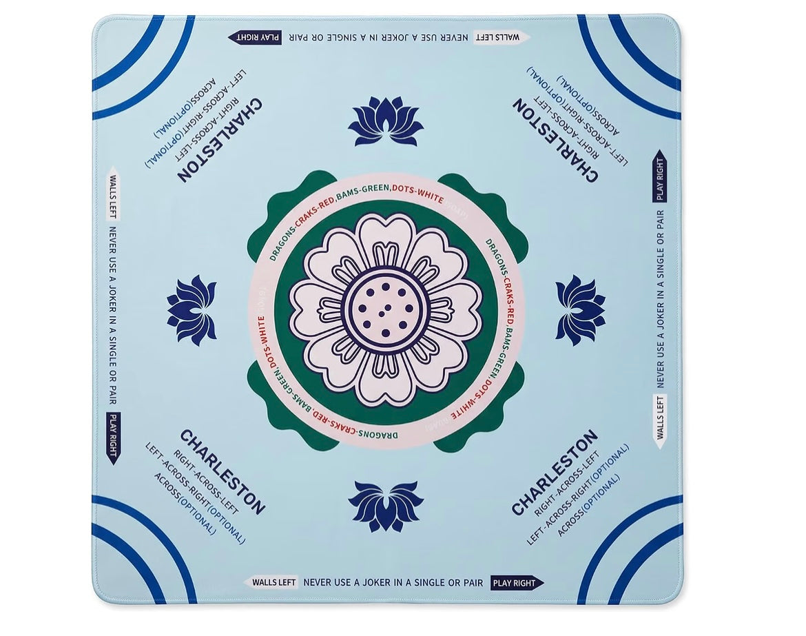 Mahjong Mat with Rules 33x33 American Mah Jongg Table Cover, Blue