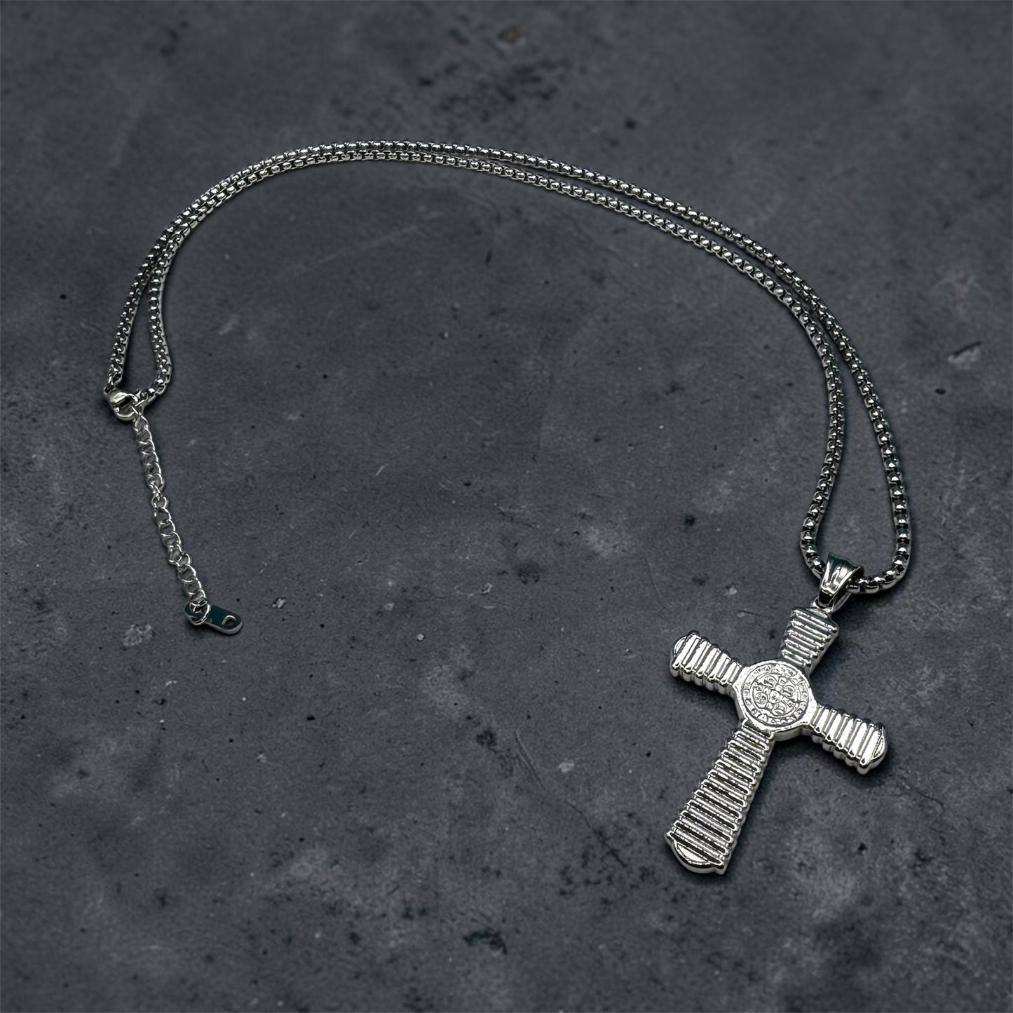 18K Gold PVD Stainless Steel Saint Benedict Exorcist Cross Pendant Necklace