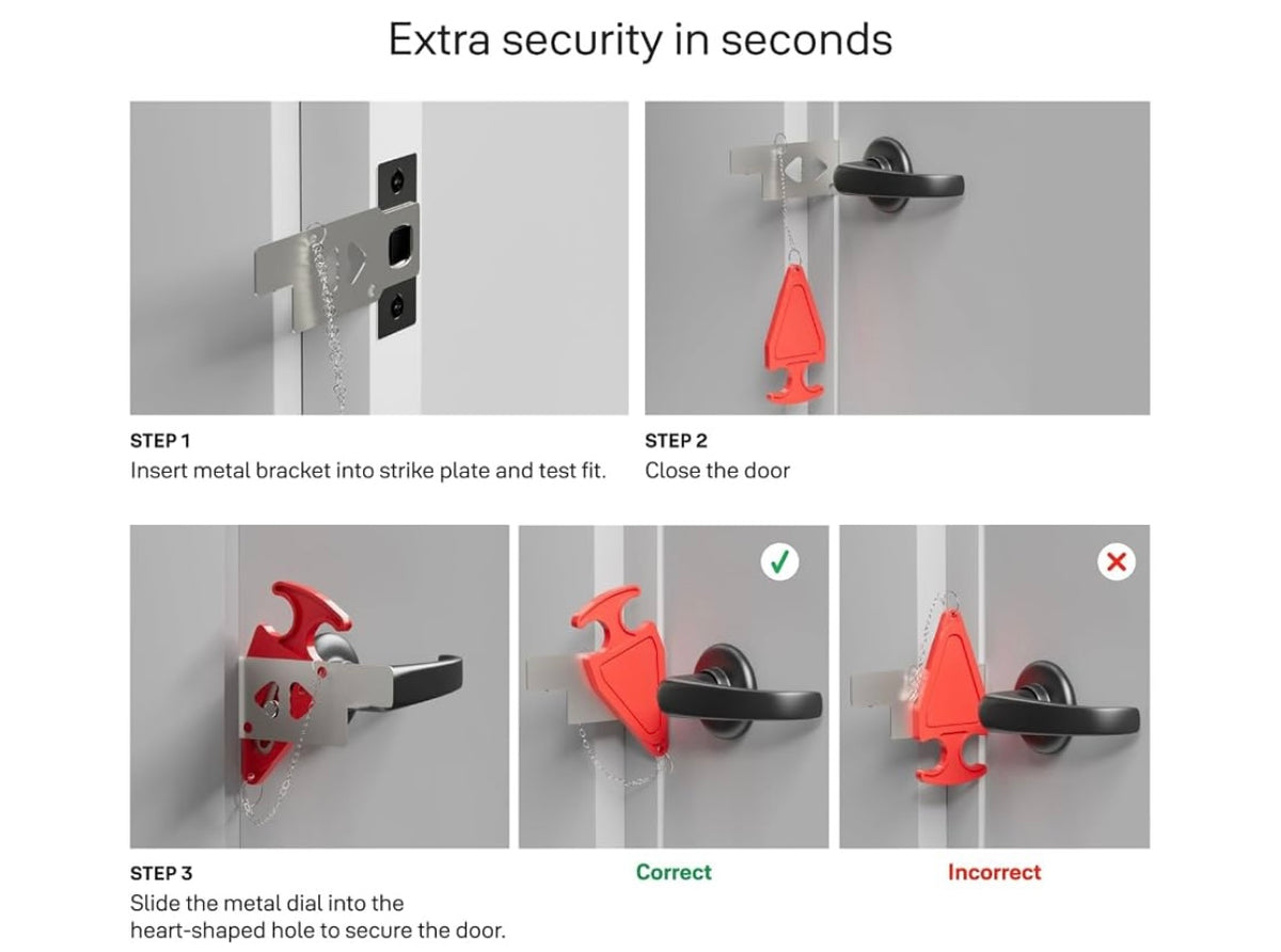Master Lock Portable Door Lock, Travel Lock, Hotel Lock Security Lock 276EC Secure Protection For Travelers In Hotels, Apartments, Airbnb Lock For Front Door Security