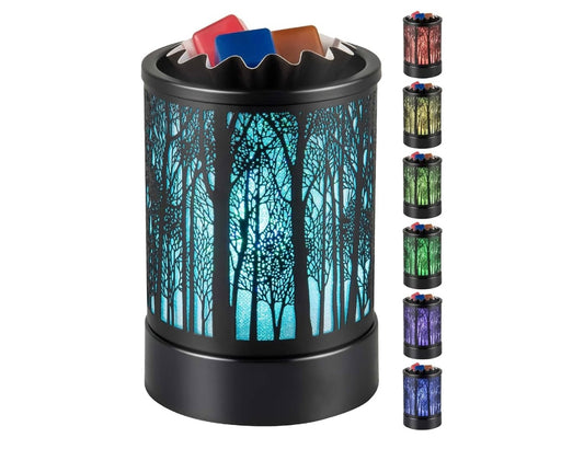 Hituiter Wax Warmer for Scented Wax with 7 Colors LED Lighting Oil Lamp Burner Candle Melt Warmer Metal Classic Black Forest Design for Fragrance Home Decor, Gifts