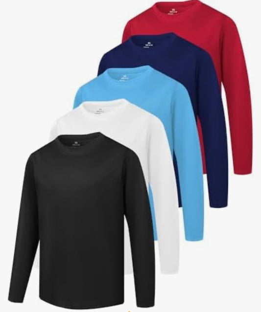 Youth Long Sleeve Shirt Athletic Casual Shirts for Teens Moisture Wicking Performance Sports T-Shirt (Age 10-11y)