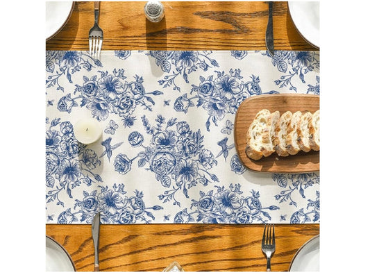 Artoid Mode Spring Navy Blue Floral Chinoiserie Table Runner, Seasonal Summer Kitchen Dining Table Decoration for Home Party Decor 13x72 Inch