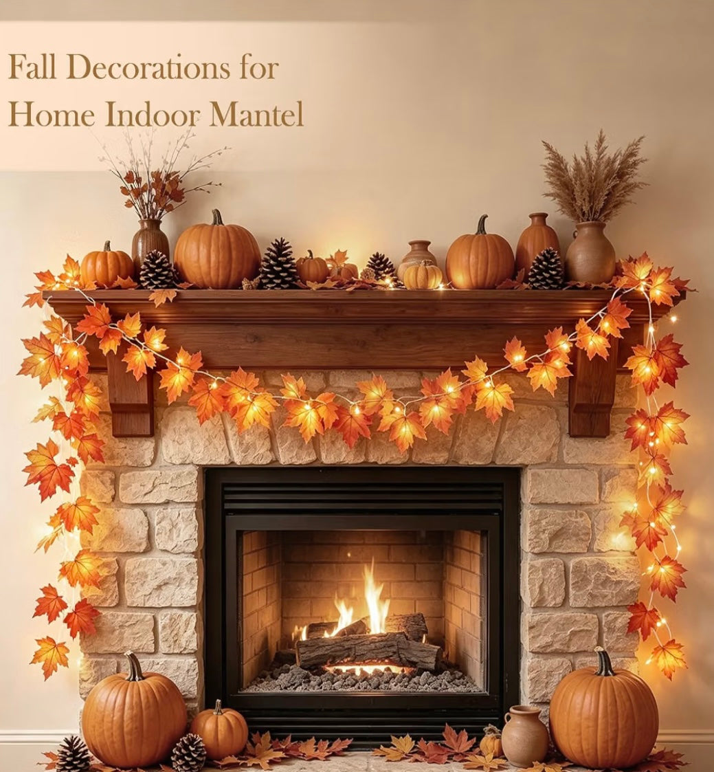 4 Pack Fall Decor Fall Garland with Lights Total 40Ft 80LED Battery Powered