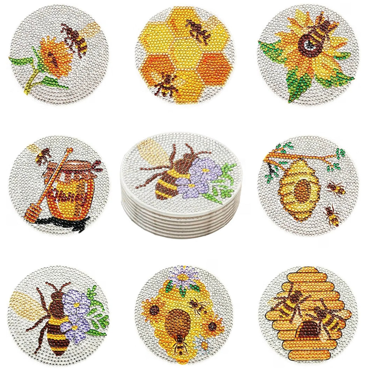8Pcs Bees Diamond Painting Coasters Kits