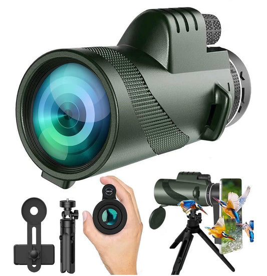 Monocular-Telescope 80x100 High Powered for Adults Monocular for Smartphone Adapter Telescope Hunting Wildlife Bird Watching Travel Camping Hiking-Green