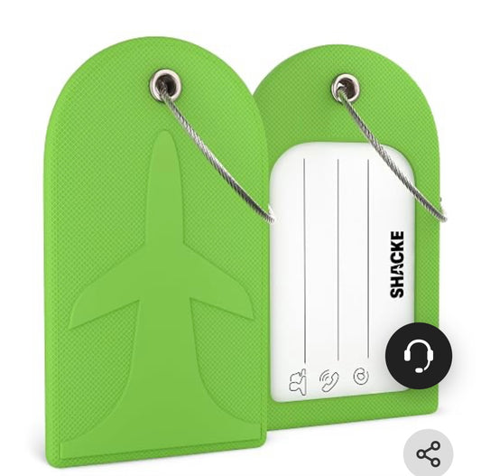 Shacke 2 Luggage Tag for Bags and Suitcases – Flexible Rubber Travel Accessory – Waterproof, Stylish, and Lightweight Bag Identifier with ID Card (Bright Green)