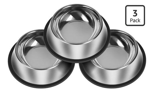 3Pcs Stainless Steel Dog Bowls Set - Non-Slip Food and Water Bowl 13 Oz - Dishwasher-Safe, Rust Resistant Metal Pet Bowls for Small/Medium/Large Sized Pets