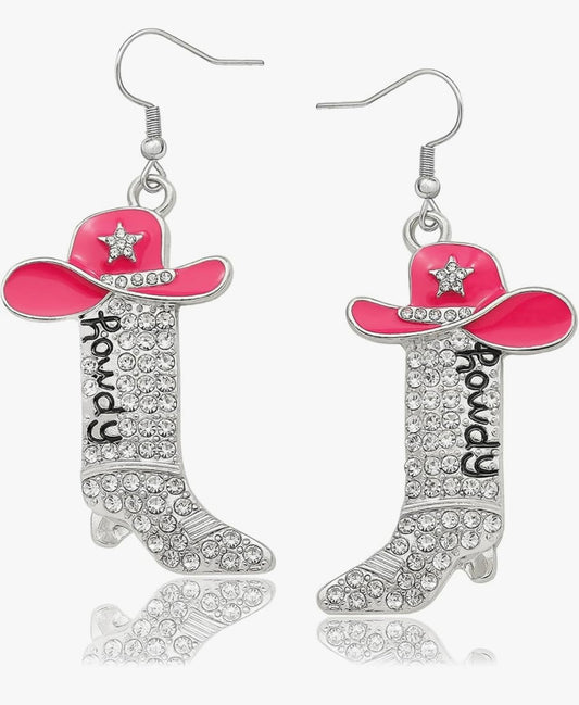 Glitter Rhinestone Cowgirl Earrings for Women, Western Howdy Letter Dangle Boot Earrings