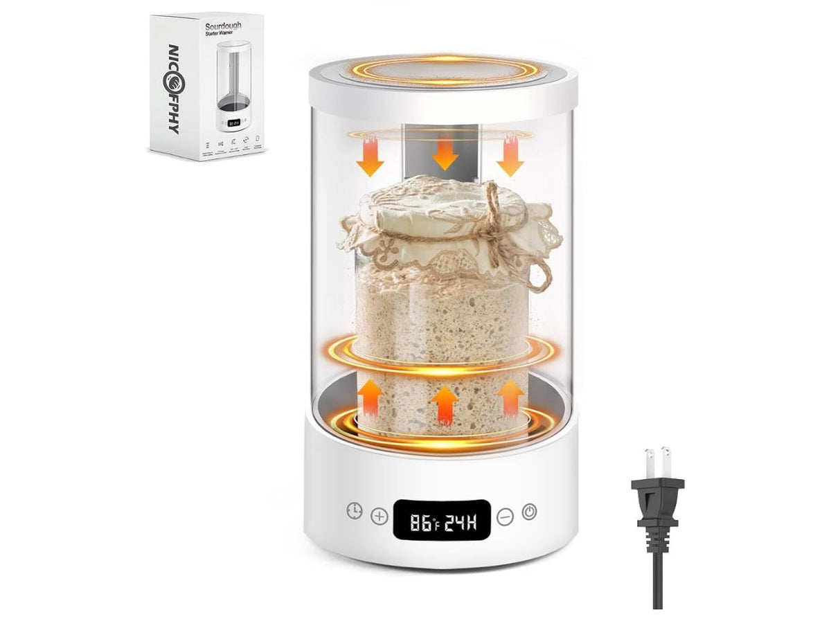 Sourdough Starter Warmer Box, Home Incubator for Starter Fermentation Double Heating Plates and Warming Dome, 70-100°F Precise 1°F Thermostat, 24H Timer Fermentation Sourdough Heater Mat Tool