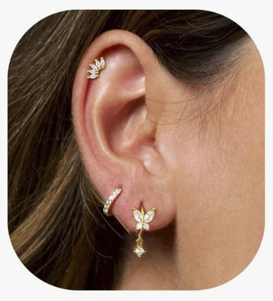 Gold Earrings for Women Trendy 14k Gold Plated Stud Earrings Earring Sets for Multiple Piercing Simple Flat Back Earrings Ear Cuff Cartilage Earrings