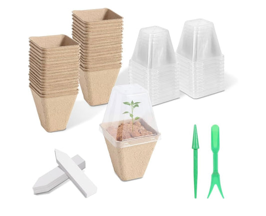 36 Pcs 3in Square Peat Nursery Pots, Biodegradable Herb Seed Nursery Pot Kits, Seedling Pots, Outdoor Garden Sprouting Peat Pots with 36 Plant Tags
