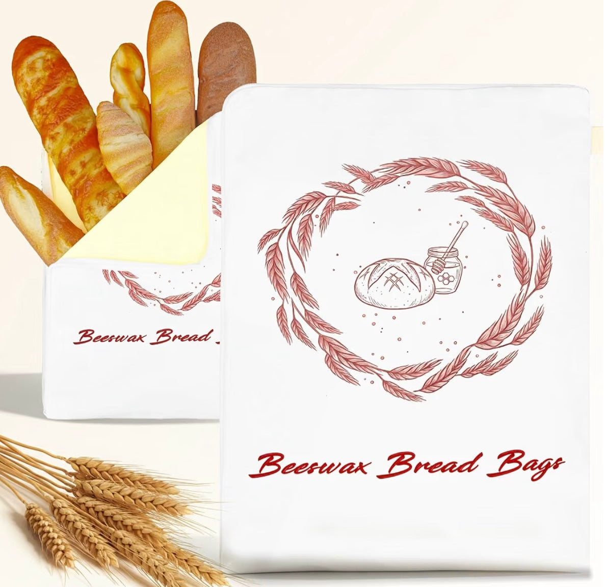 2 Pack Beeswax Bread Bag, Sourdough Bread Bags for Homemade Bread Sourdough, Cotton Linen Beeswax Bread Bags for Sourdough, Bees Wax Bread Bag, Reusable Bread Bag, Bread Storage Bags