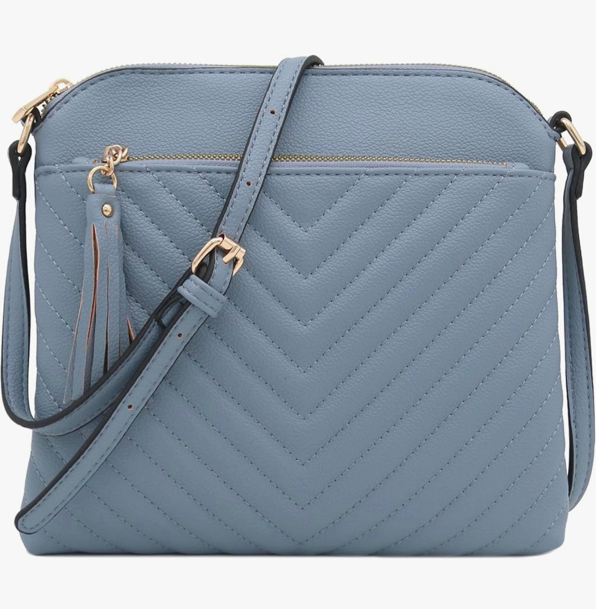Chevron Quilted Medium Crossbody Bag with Tassel Accent