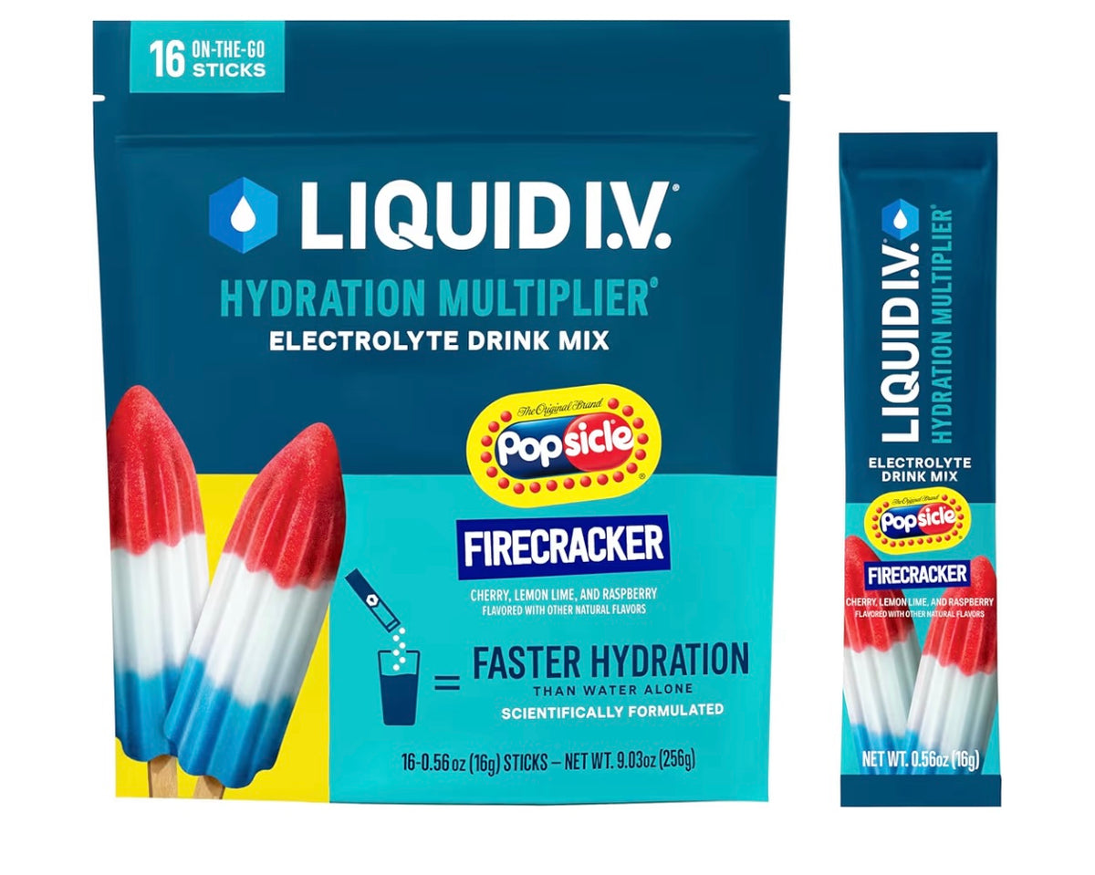 Liquid I.V. Hydration Electrolytes, Firecracker, 16 Count Scientifically Formulated | Clinically Proven Hydration | No Artificial Sweeteners | Non-GMO | Vegan | Powder Drink Mix
