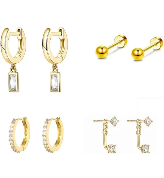 4Pairs 14K Gold Diamond Hoop Earrings for Multiple Piercing Hypoallergenic Earrings Set