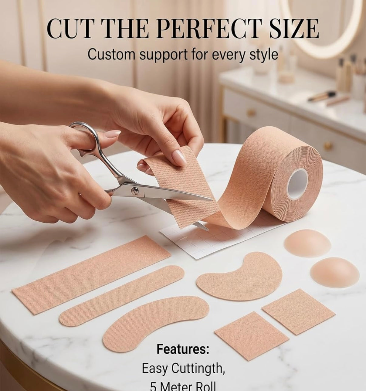 Enclave Breast Lift Adhesive Strips for Women, Push Up Invisible Support for Backless Strapless Dresses, Waterproof Body Tape with Silicone Nipple Covers Kit Beige