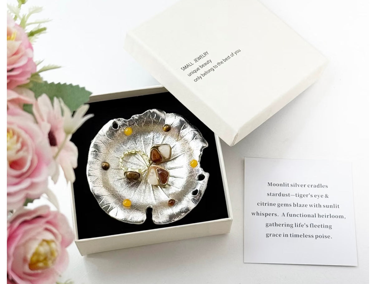 Yellow Chalcedony & Tiger’s Eye Jewelry Dish Tray Ring Holder Dish