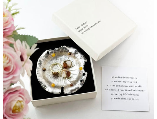 Yellow Chalcedony & Tiger’s Eye Jewelry Dish Tray Ring Holder Dish