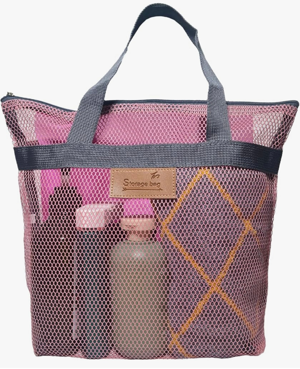 Rotema Mesh Shower Bags with Zipper, 11.8x9.8Inches, Small Pool & Gym Bag Essentials - 3 Pack Pink