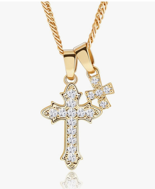Double Cross Necklace for Women,18K Gold Plated CZ Pendant with Gold Chain Trendy Jewelry Gifts for Women