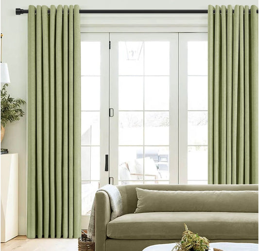 Sage Green Blackout Curtains 84 inch Long for Bedroom Grommet Chenille Velvet Curtain Light Blocking Thermal Insulated Rustic Textured Farmhouse Living Room Black Out Drapes Light Green 2 Panels