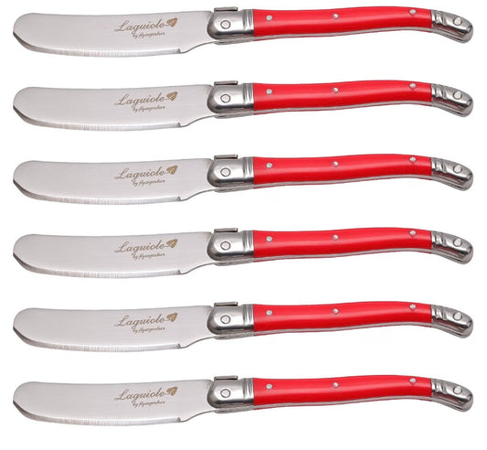 Laguiole by FlyingColors Cheese Knife Butter Spreaders Knife Set Stainless Steel, Red Color Handle, 6 Pieces