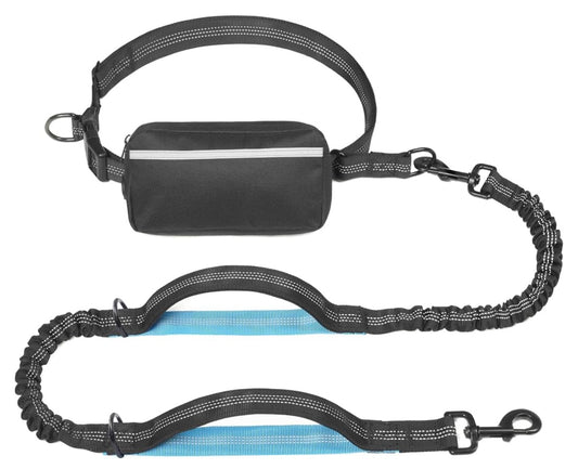 iYoShop Hands Free Dog Leash with Zipper Pouch, Large, 25-120 lbs, Black Waist Leash, Dual Padded Handles, Shock-Absorbing Bungee, Adjustable Waist Belt, Walking and Running
