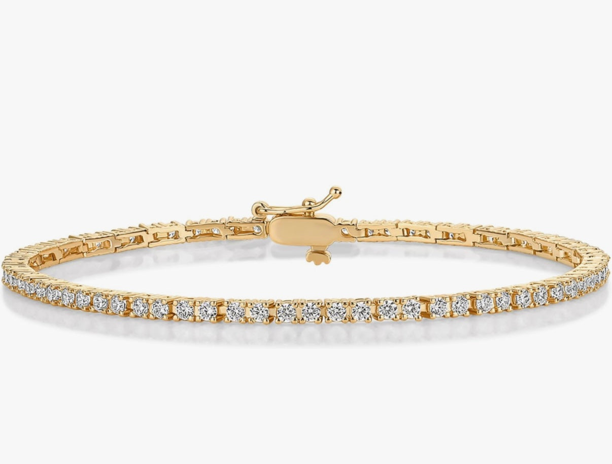 PAVOI Tennis Bracelet for Women, 14K Gold Plated 2mm Cubic Zirconia Gold Bracelet 6.5inches