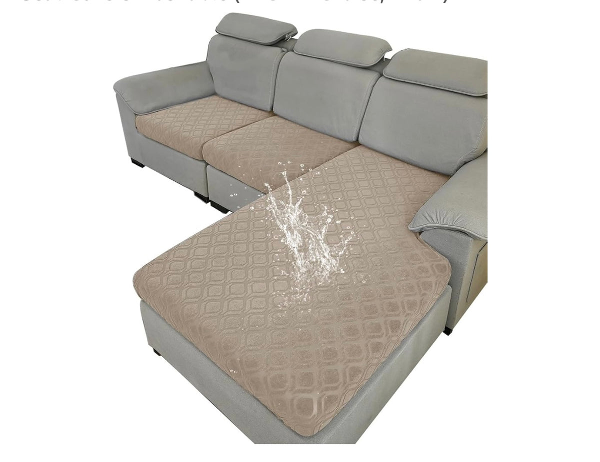 Waterproof 3 Pieces Couch Cushion Covers for Sectional Sofa, L Shape Chaise Lounge Sofa Cushion Covers Couch Seat Covers Washable (2PC + 1 Chaise, Khaki