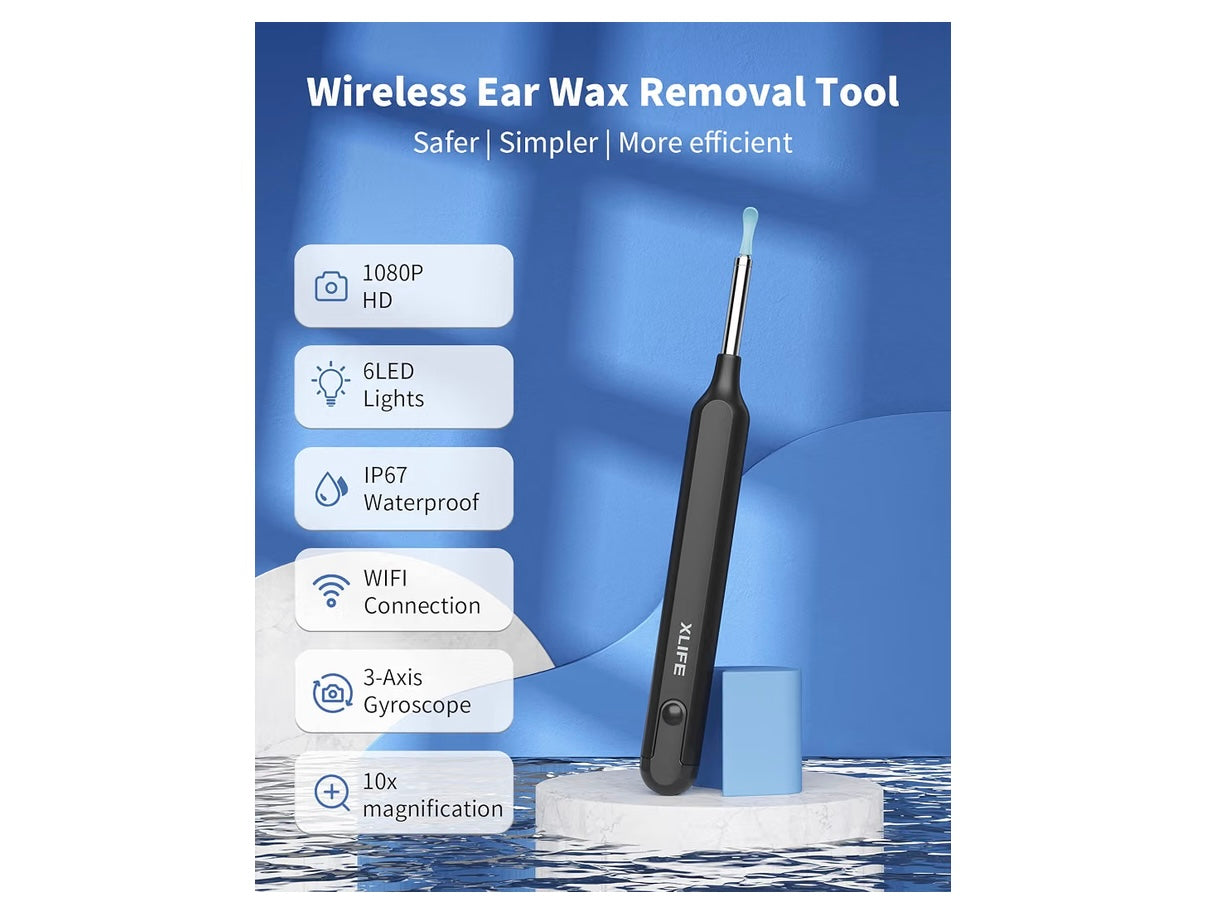 Ear Wax Removal Tool, Ear Cleaner with 1080P HD Camera, Ear Cleaning Kit with 7 PCS Ear Set Wireless Otoscope with 6 Lights for iPhone, iPad, Android