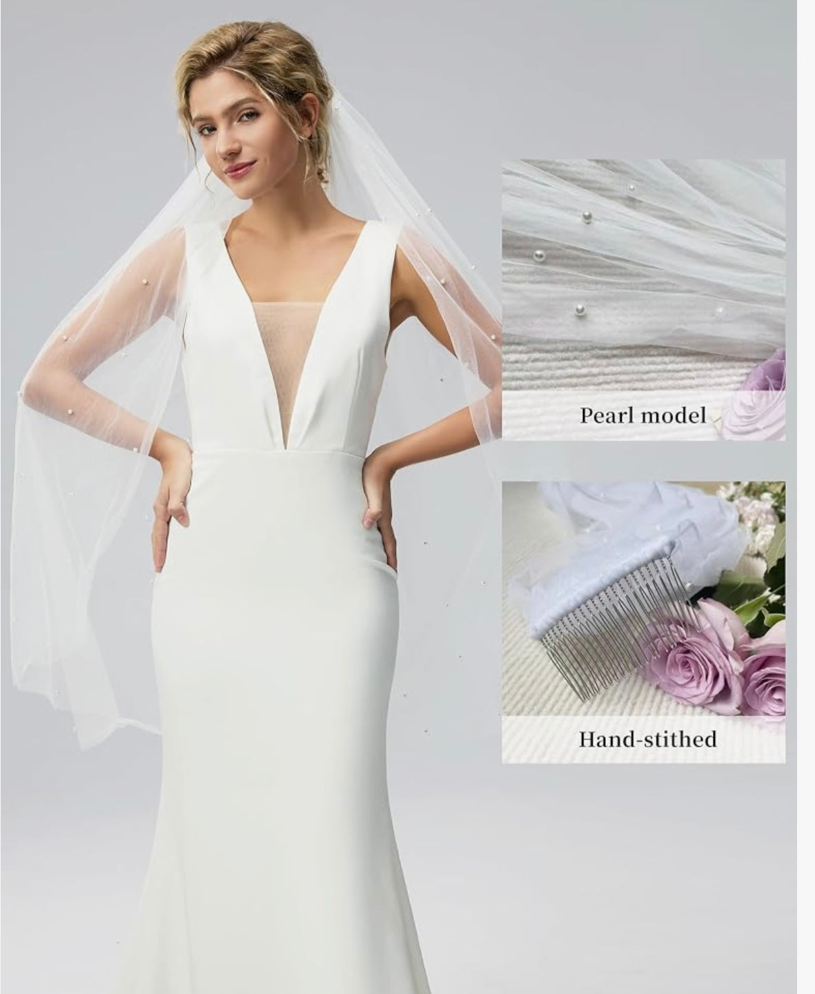 Bridal Wedding Veil Pearl Bride Veil 1 Tier With Metal Comb for Woman Ivory