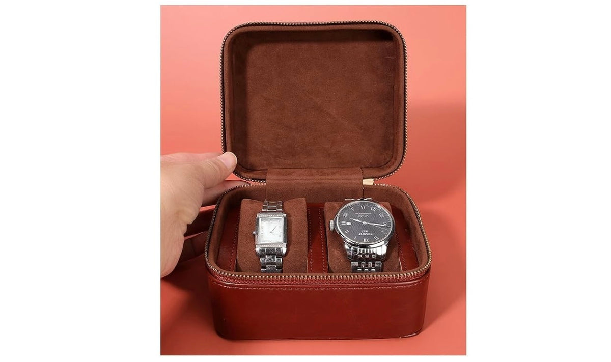 Premium Pu Leather Handmade Single 2 Watch Storage Box For Men For Women Travel Display 2 Watch Case Jewelry Gift Box Handcrafted Watch Organizer ProCase Square shape Green (Brown