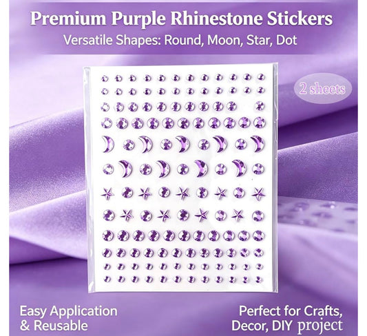 🌼2 packages 🌼Purple Face Gems Stickers Moon Star Self-Adhesive Face Jewels loop Temporary Face Rhinestone Stickers for Eye Body Festival Rave Party Makeup DIY Nail Art Halloween Mermaid Cosplay
