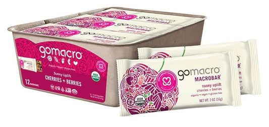 GoMacro MacroBar Organic Vegan Snack Bars - Cherries + Berries (2.0 Ounce Bars, 12 Count