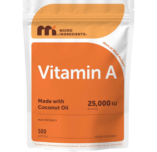 Micro Ingredients Maximum Strength Vitamin A 25000 IU | 500 Softgels with Coconut Oil for Better Absorption | Essential Vitamins for Vision, Growth, & Reproduction | Non-GMO, Easy to Swallow