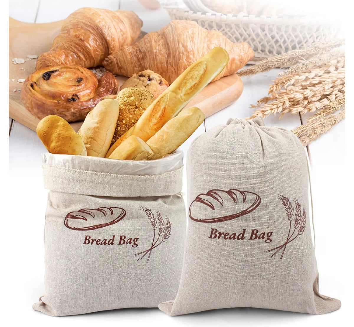 3 Pack Reusable Bread Bags with TPU Liner for Homemade Bread Sourdough, Linen Potato Onion Storage Bag Keeps Fresh Longer 15 * 12 IN