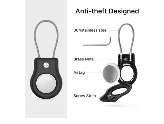Air tag Lock Keychain with Wire Cable Compatible with Apple AirTag,Ultra Durable Anti-Lost Protective Case with Keyring for Luggage, Key, Backpack, Pet, Bag, Black