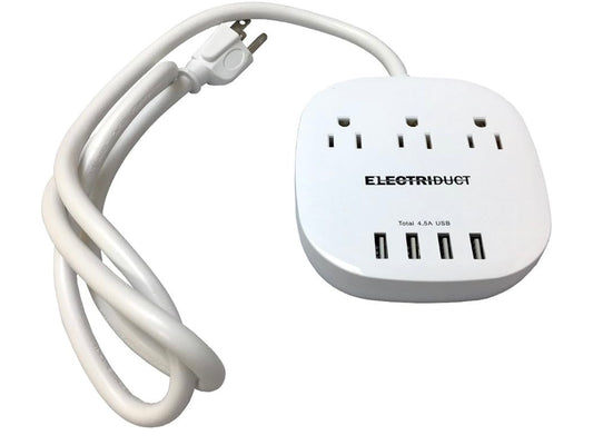 Power Strip with 3 Outlets 4 USB Ports, LETMY USB Power Strip, Flat Plug 5ft Long Braided Extension Cord, Desktop Charging Station for Smartphone Tablet Home Cruise Ship Travel,1875W/15A