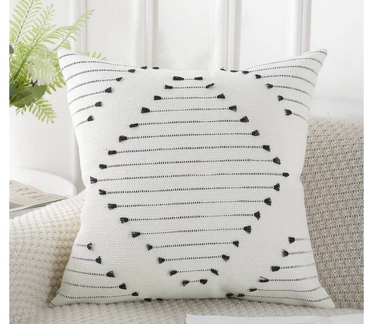 Knitted Boho Tufted Throw Pillow Covers with Tassel 20x20 inch, Decorative Indoor